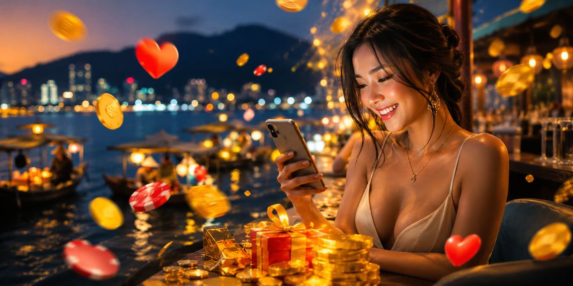 Người dùng tại Đà Nẵng chơi casino trực tuyến trên điện thoại bên bãi biển buổi chiều